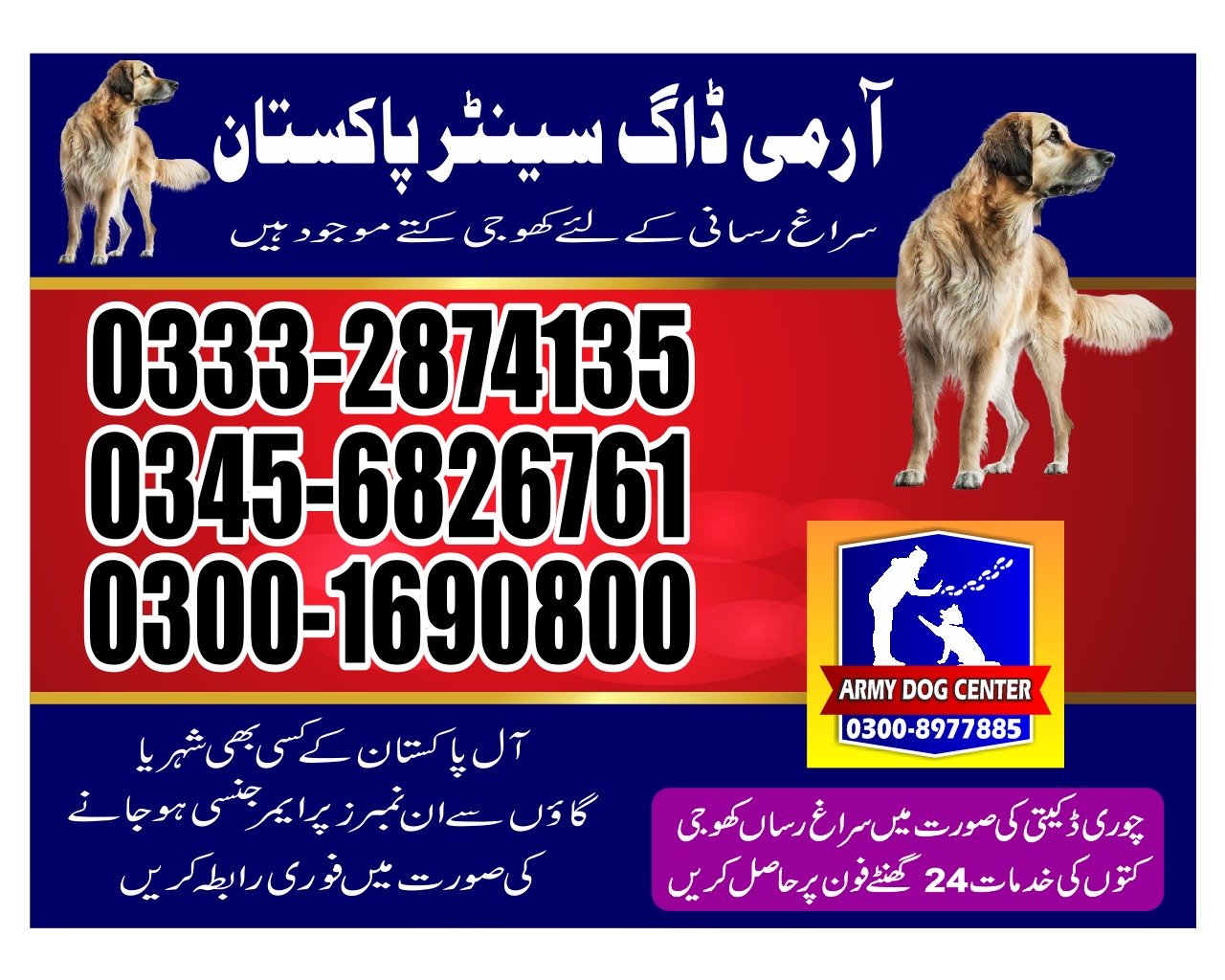 Army dog center |Umerkot   24/703332874135