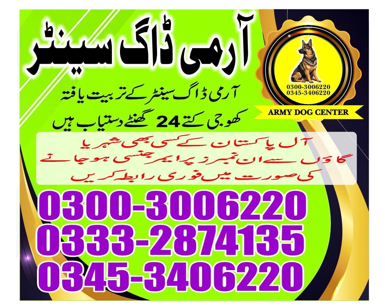 Army Dog Center 🐕 khanqa dogran   24/7 03001690800 03332874135