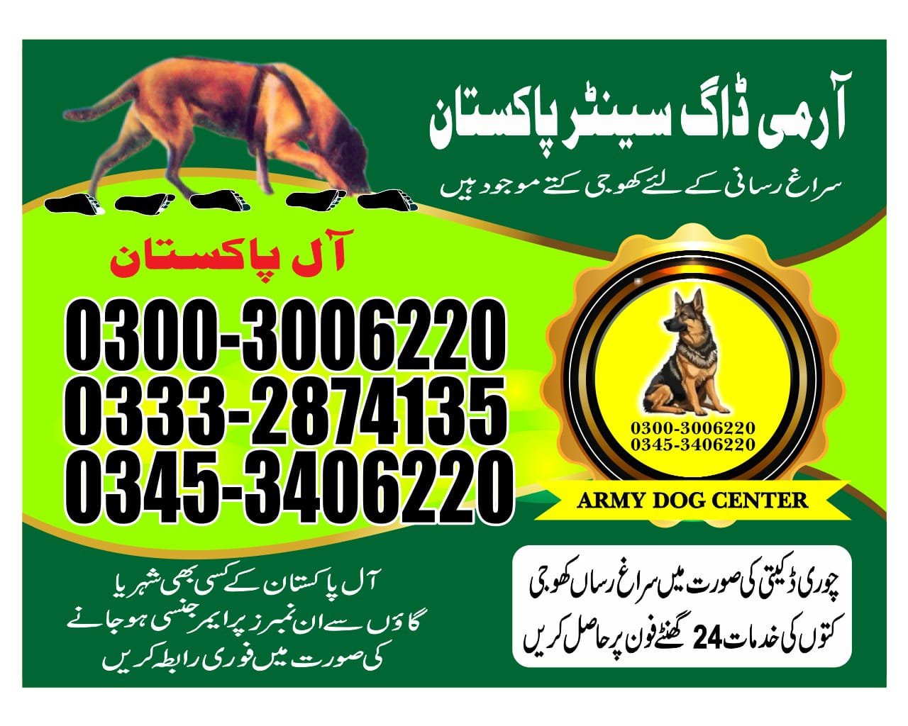 Army Dog Center.   Matiari          03008977885 03332874135