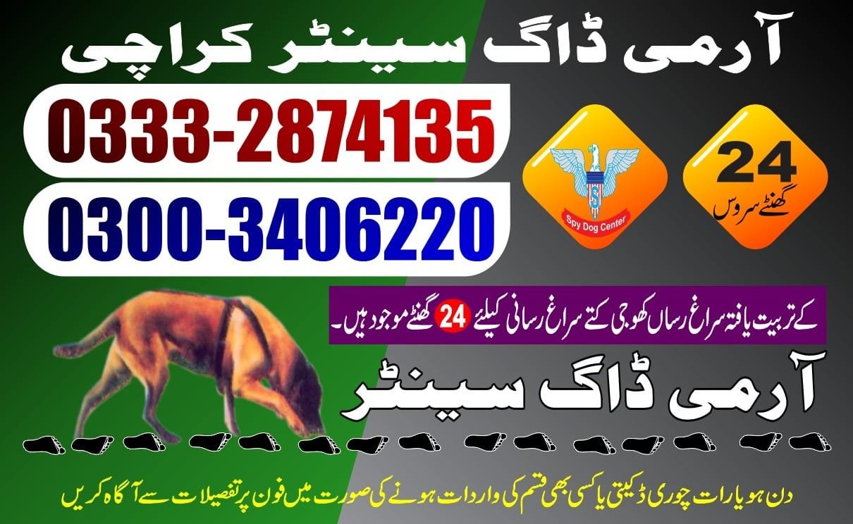Army Dog Center.  |24/7.  Karachi   | 03003406220 |  Army Dog Center  | |      kar      24/7 | 03332874135
