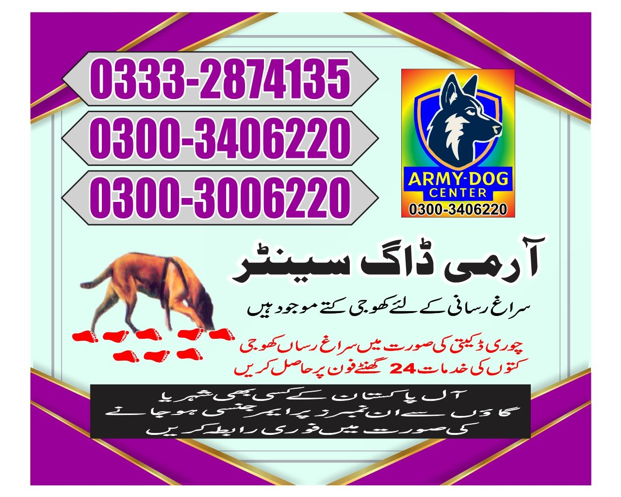 Army Dog Center |   Tando Allahyar Tando jam| 24/7 service | contact us now | 03332874135