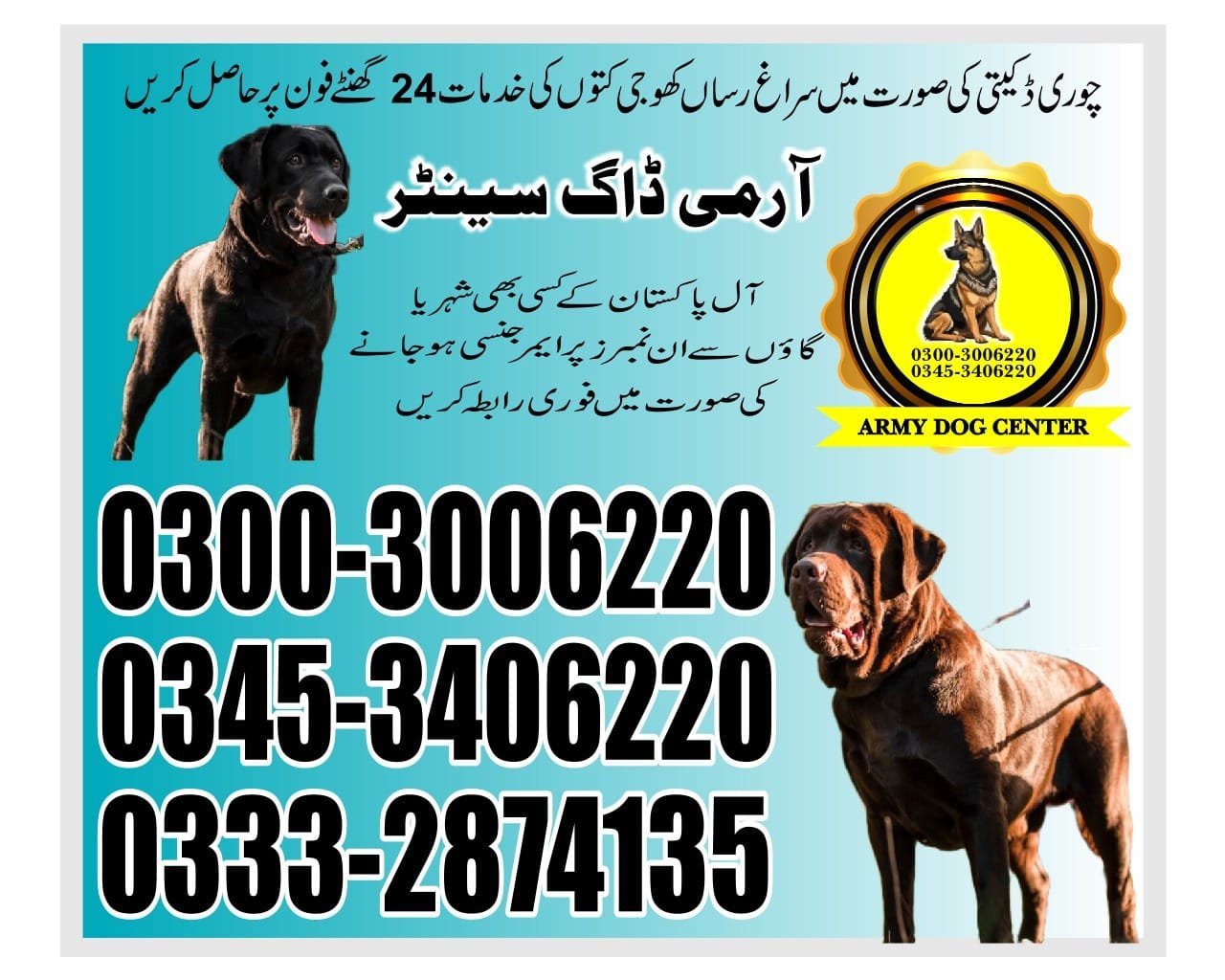 Army Dog Center.  Thatta  03332874135  03008977885