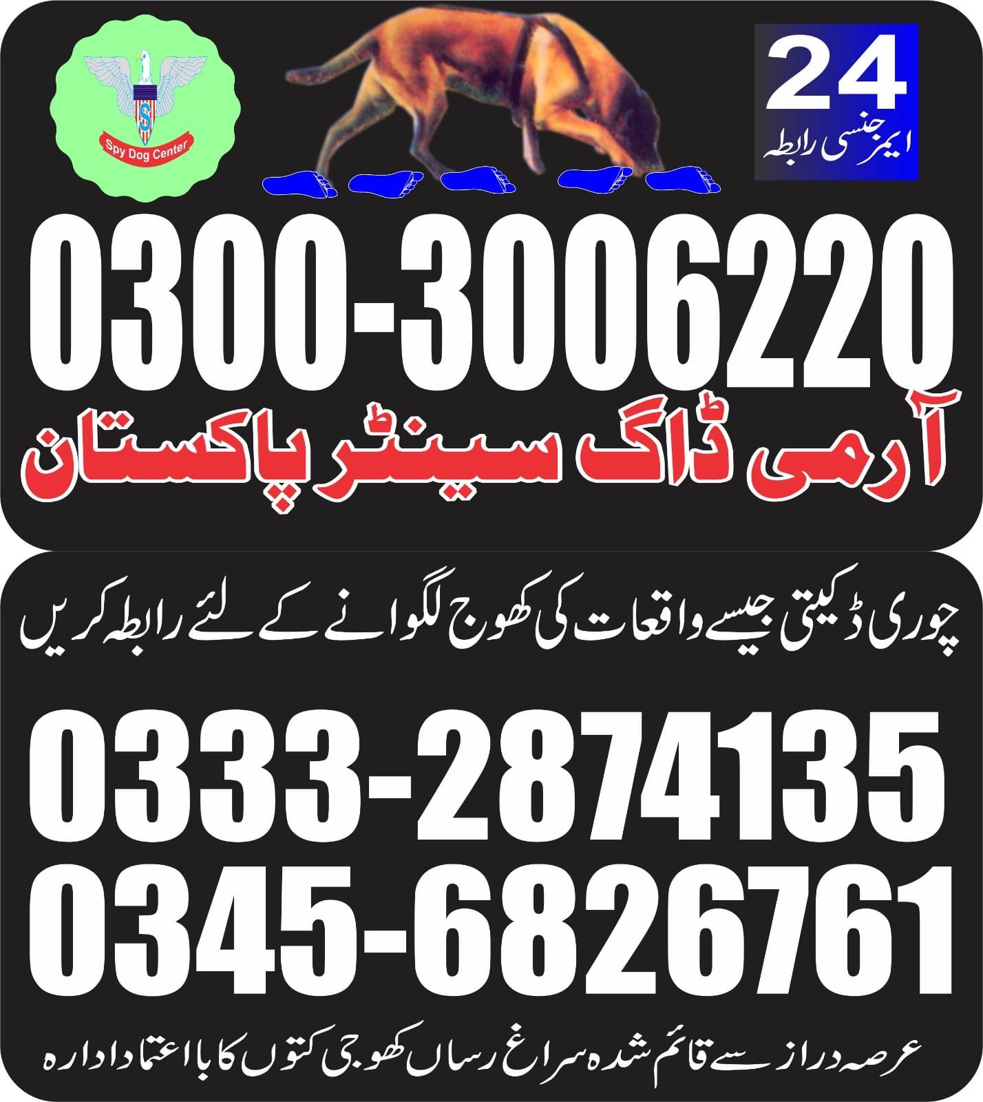 ARMY DOG CENTER |      jhuddo  | 03332874135 | 03008977885 |  24/7