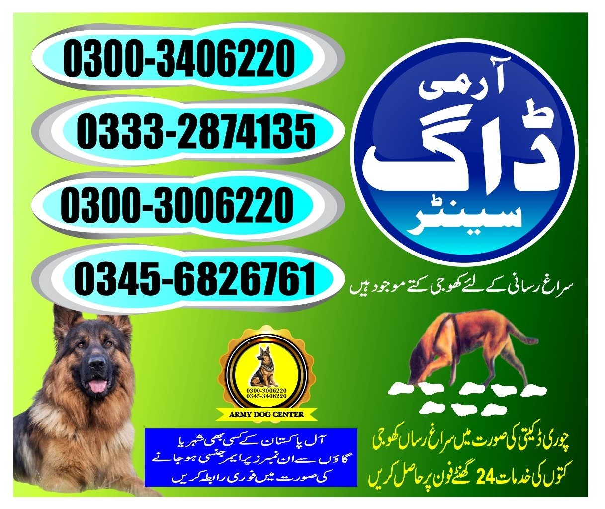 ARMY DOG CENTER |    kandkot     | 03332874135 | 03008977885 |  24/7