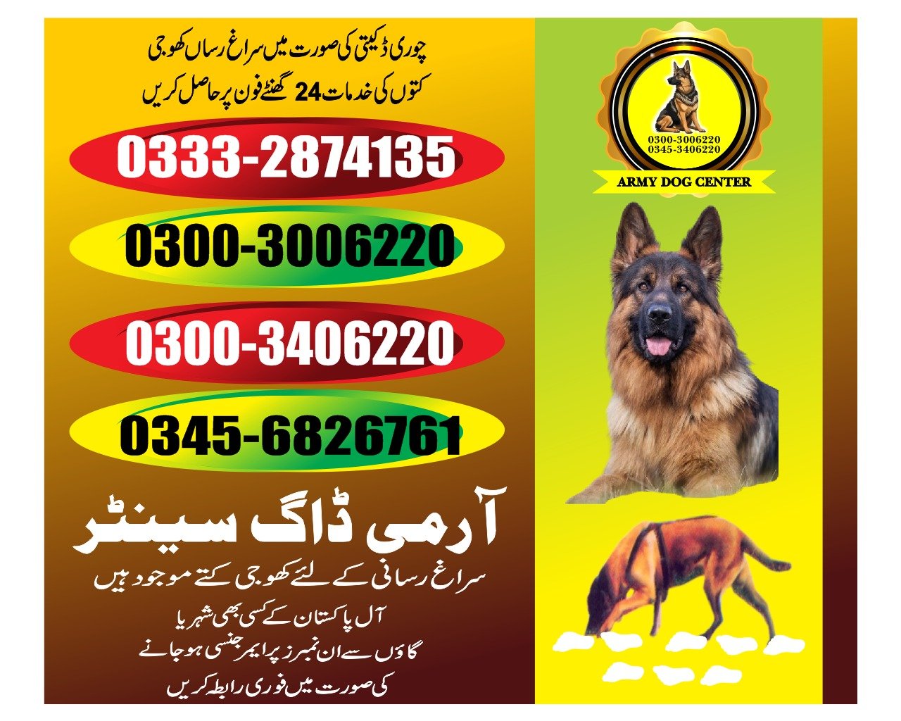Army Dog Center  |    Larkana| 03332874135 | 24/7