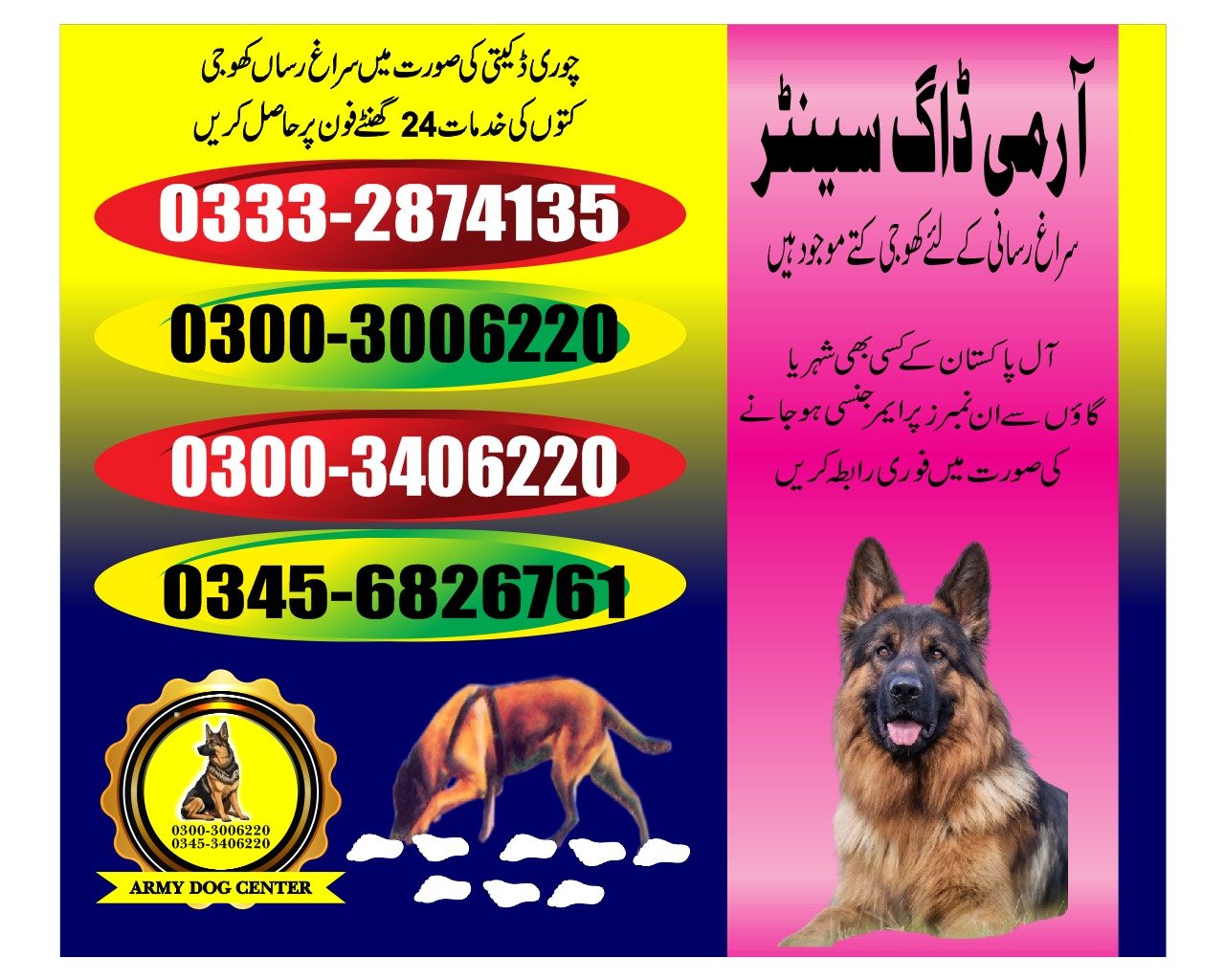 Army Dog Center |     kala shah kaku | 24/7 | 03332874135